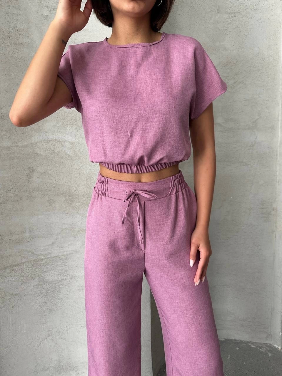 Modern Cut High Waist Rose Color Blouse Trouser Set