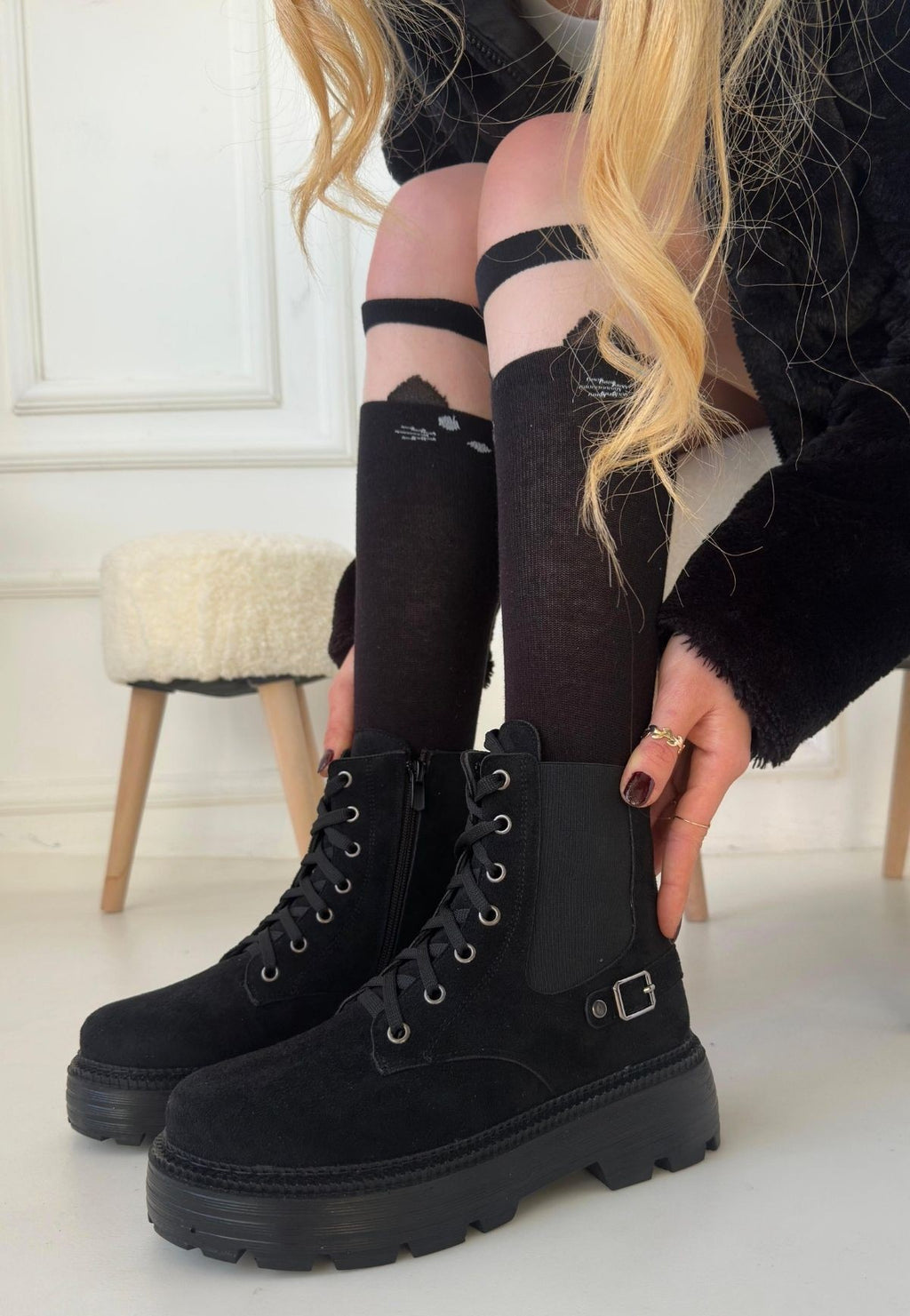 Bobby Black Suede Lace-Up Women's Boots