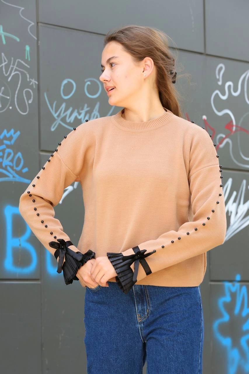 Beaded Ankle Detailed Sweater Beige