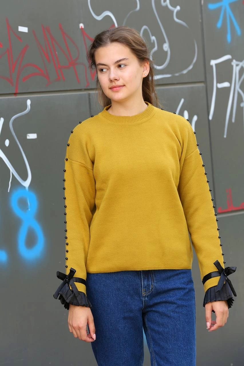 Beaded Ankle Detail Sweater Mustard