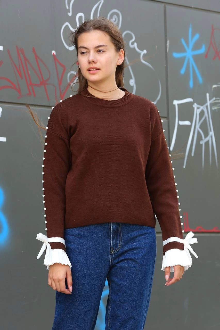 Beaded Ankle Detail Sweater Brown