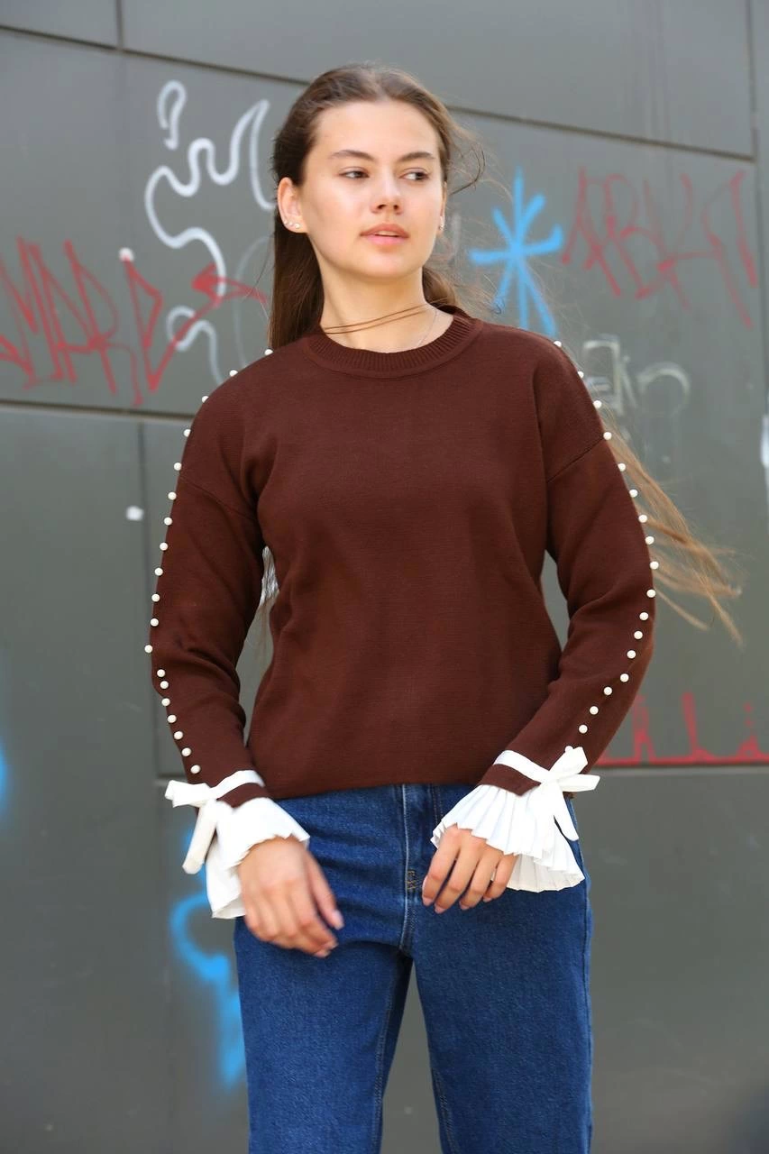 Beaded Ankle Detail Sweater Brown