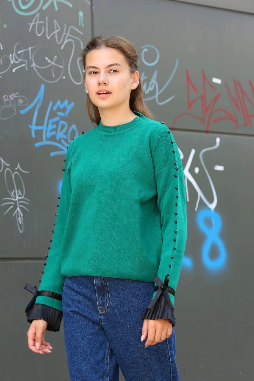 Beaded Ankle Detail Sweater Petrol Green