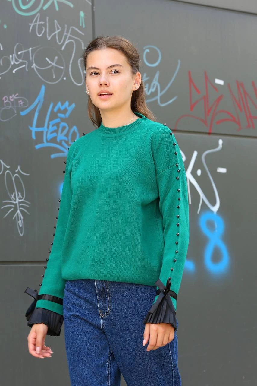 Beaded Ankle Detail Sweater Petrol Green