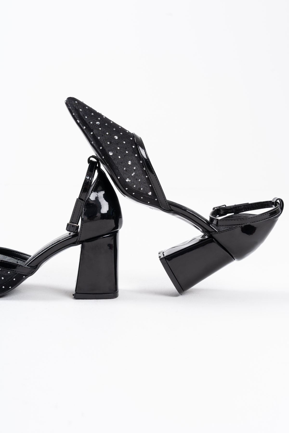 Borie Premium Black Textile Fabric Stoned Women's High Heel Shoes