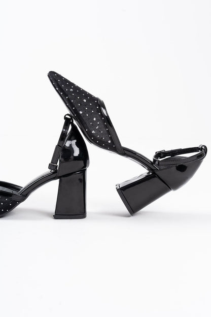 Borie Premium Black Textile Fabric Stoned Women's High Heel Shoes
