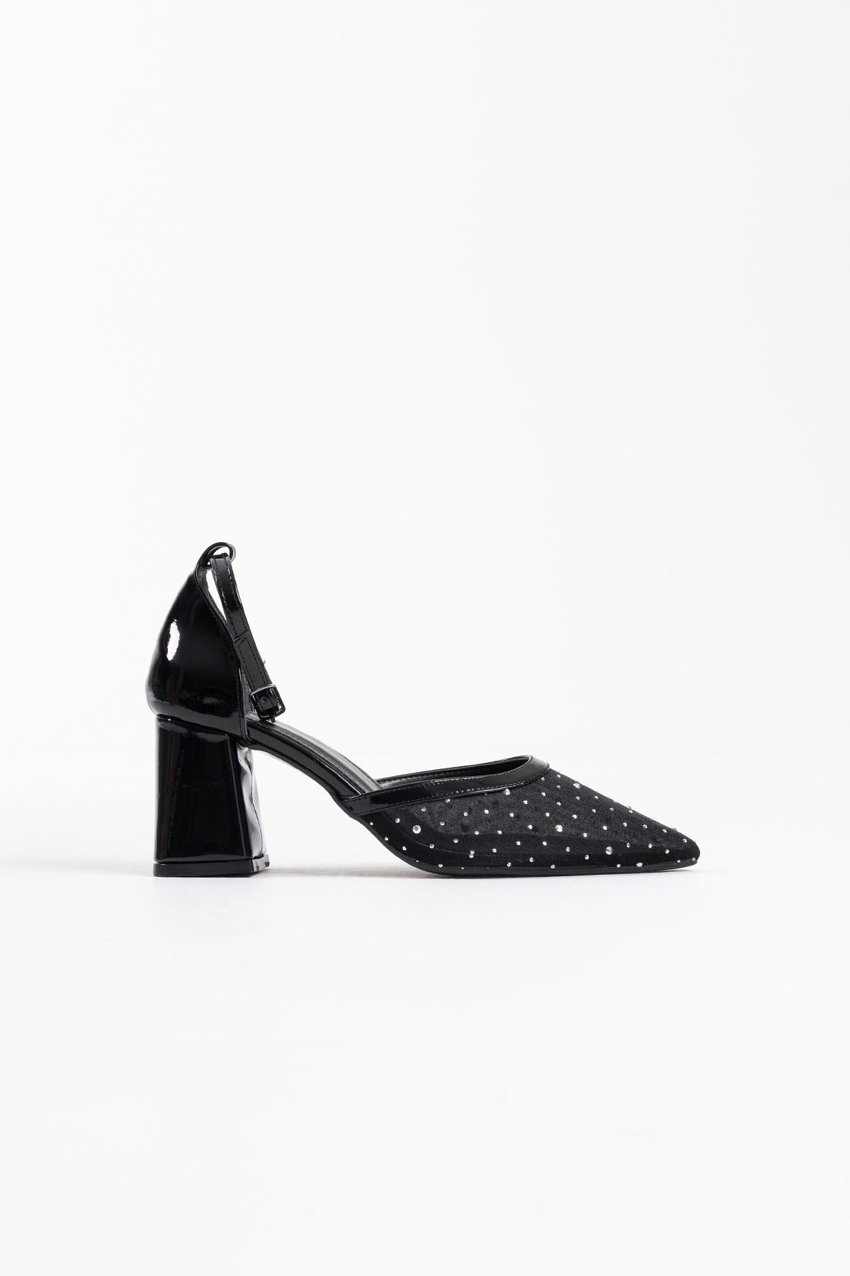 Borie Premium Black Textile Fabric Stoned Women's High Heel Shoes
