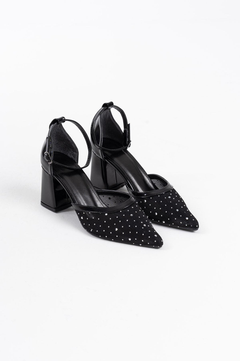 Borie Premium Black Textile Fabric Stoned Women's High Heel Shoes