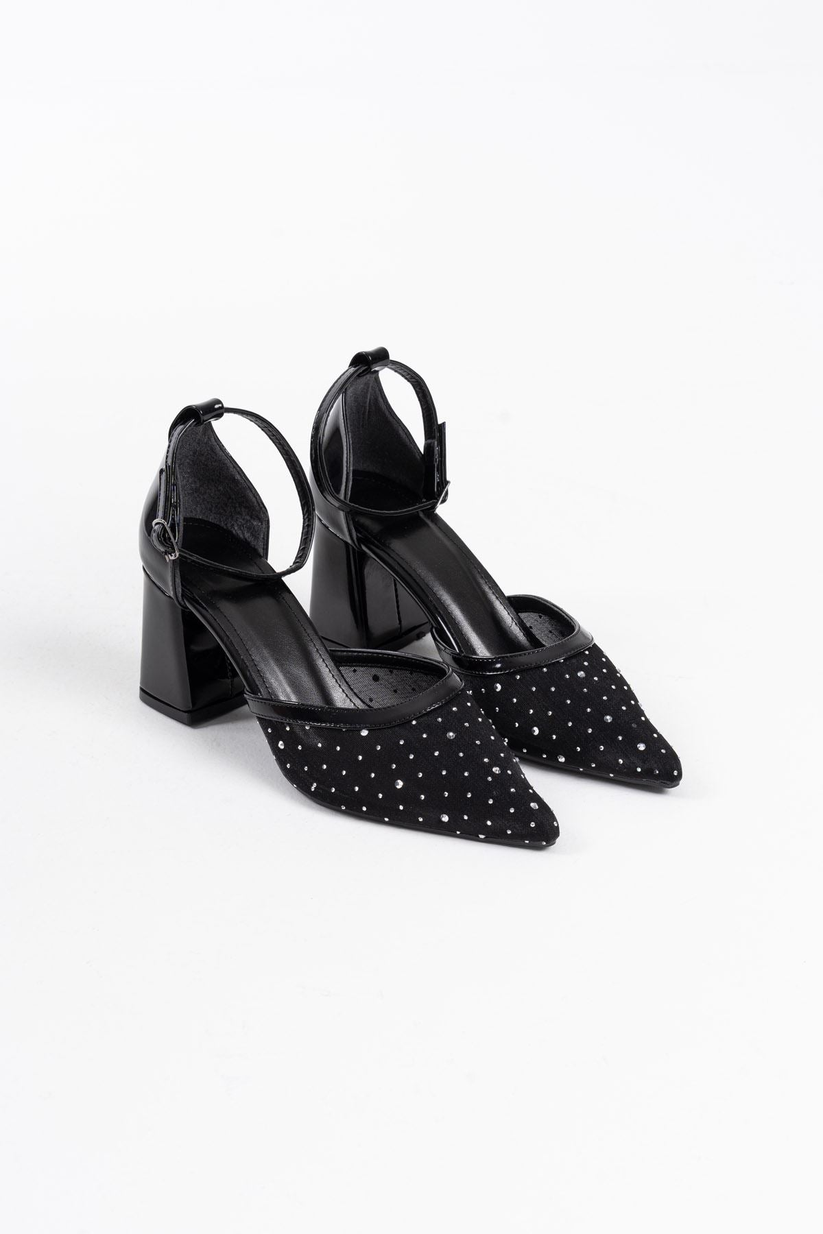 Borie Premium Black Textile Fabric Stoned Women's High Heel Shoes