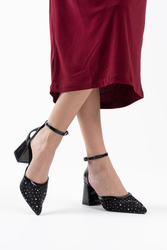 Borie Premium Black Textile Fabric Stoned Women's High Heel Shoes