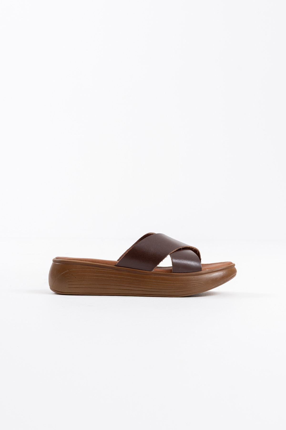 Borlina Premium Bitter Brown Genuine Leather Slippers