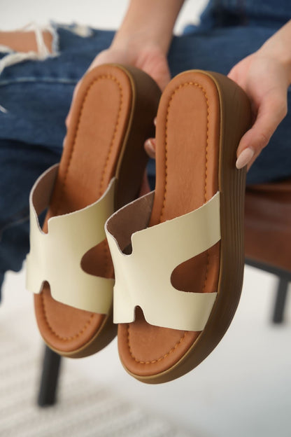 Borlina Premium Beige Genuine Leather Slippers