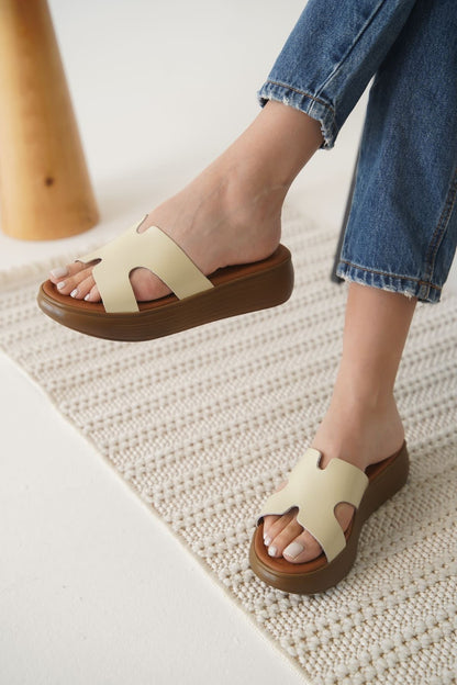 Borlina Premium Beige Genuine Leather Slippers