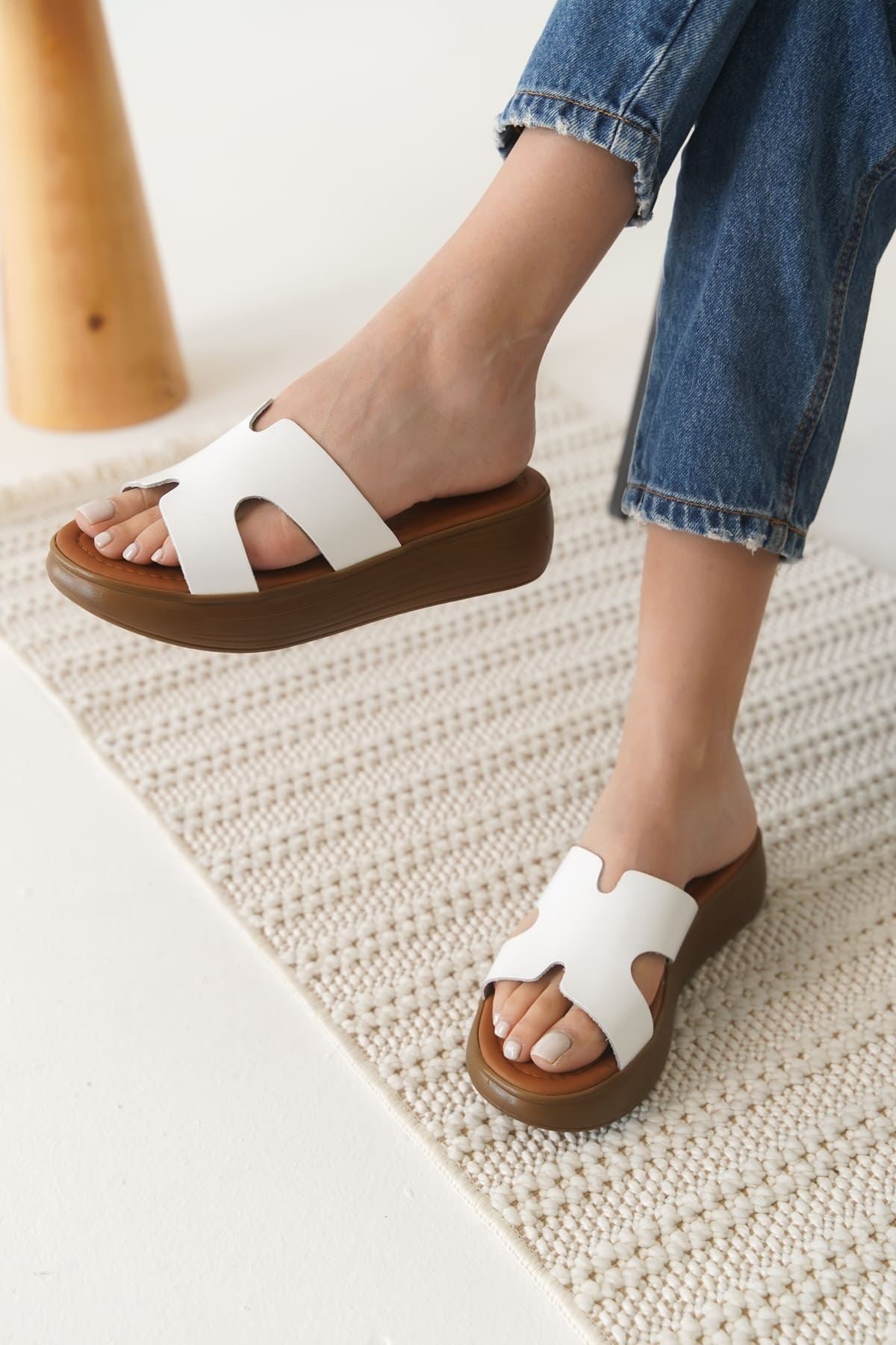 Borlina Premium White Genuine Leather Slippers