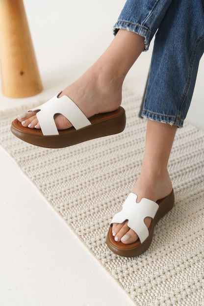Borlina Premium White Genuine Leather Slippers