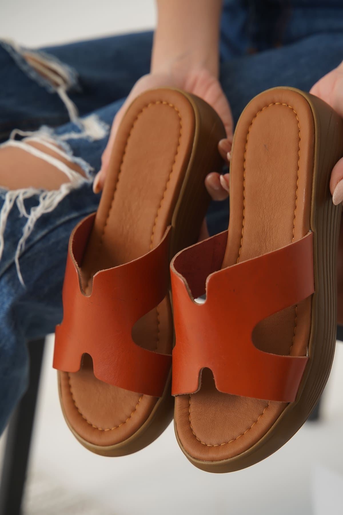 Borlina Premium Tile Genuine Leather Slippers