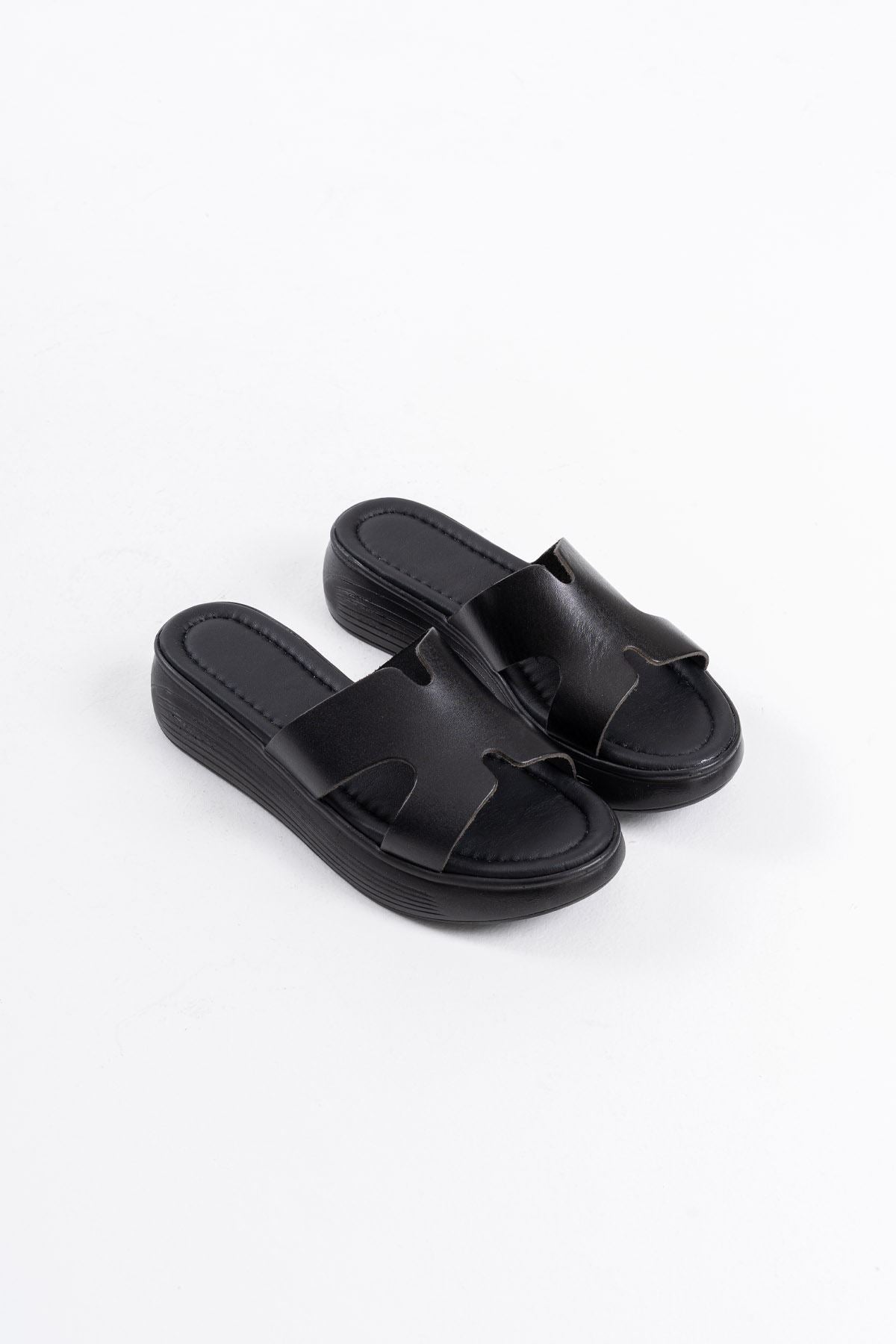 Borlina Premium Black Genuine Leather Slippers