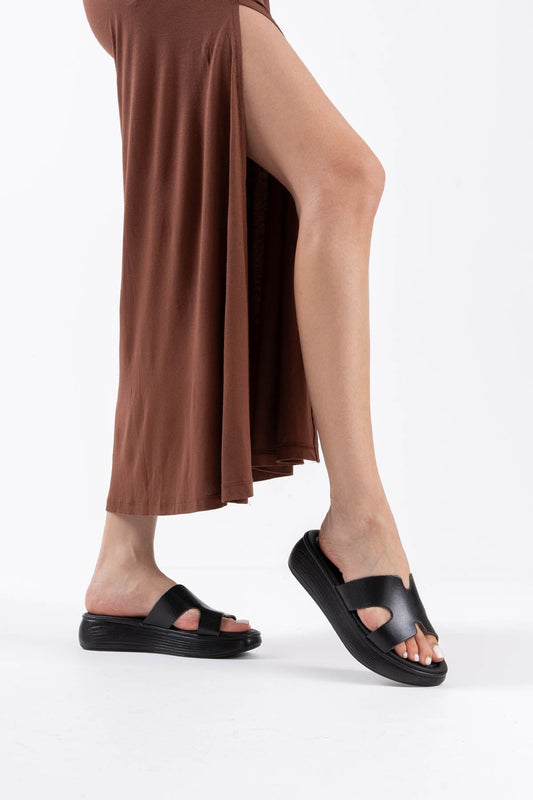 Borlina Premium Black Genuine Leather Slippers