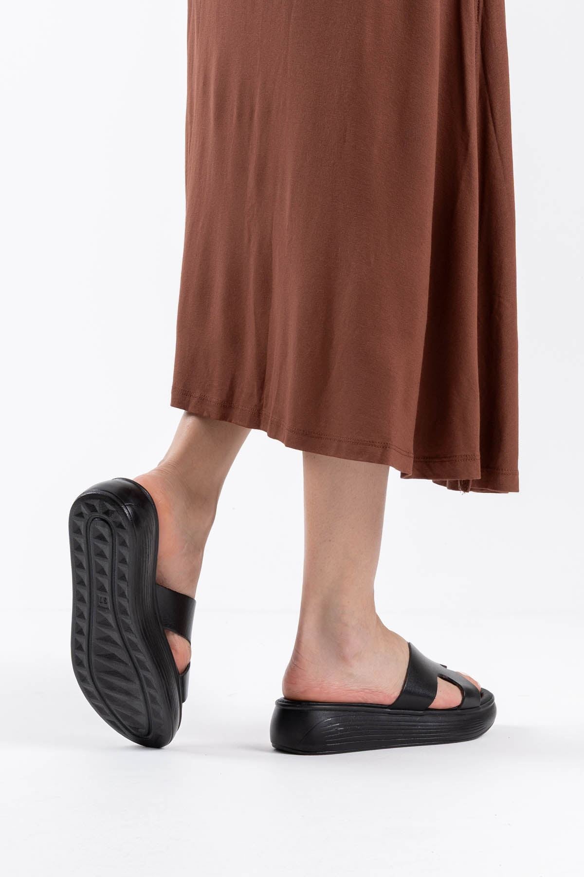 Borlina Premium Black Genuine Leather Slippers