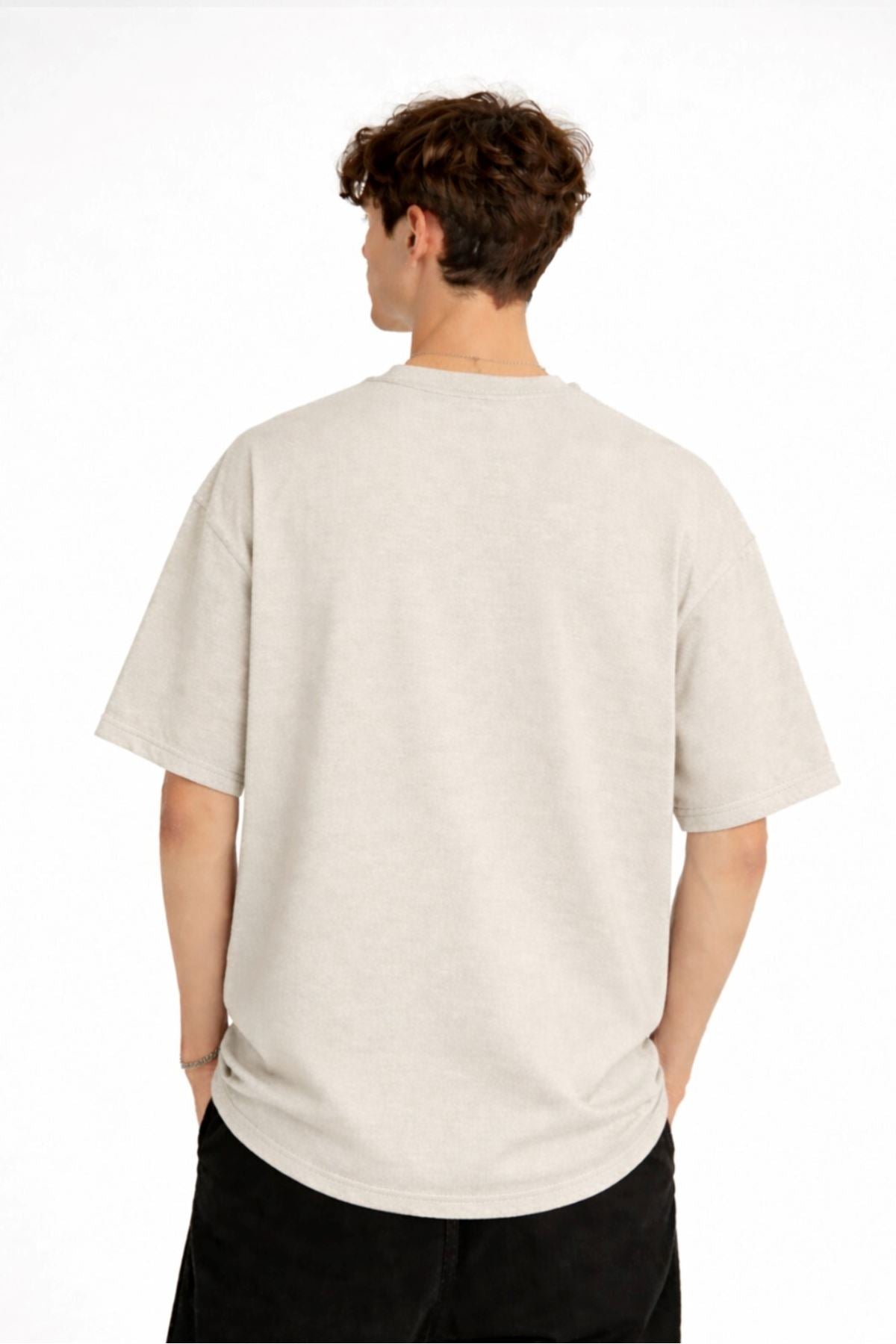 Boston Baskılı - Premium Kumaş Unisex Oversize Tişört Bej