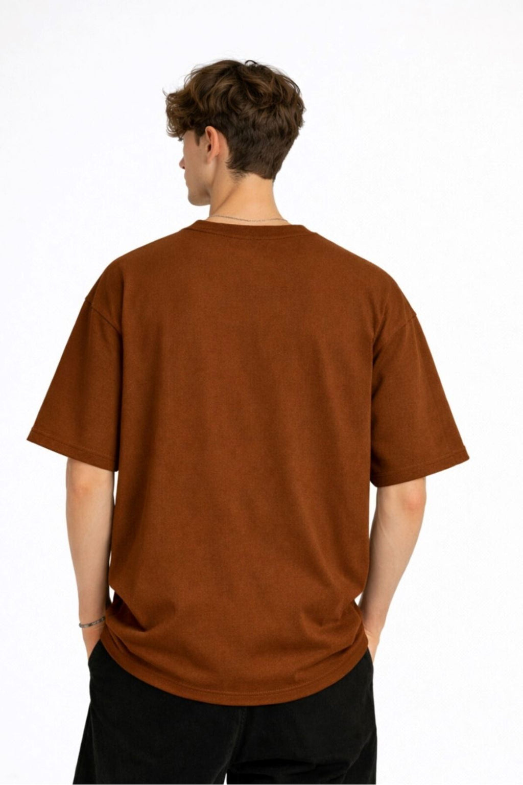 Boston Baskılı - Premium Kumaş Unisex Oversize Tişört Kahverengi