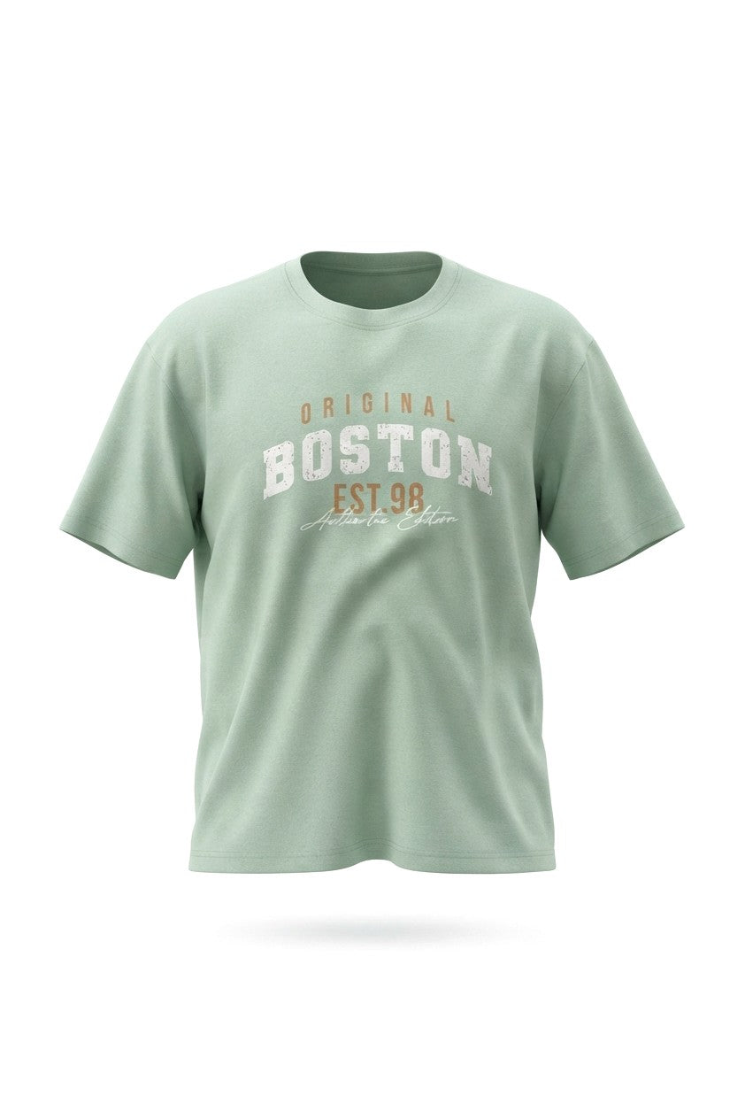 Boston Baskılı - Premium Kumaş Unisex Oversize Tişört Su Yeşili