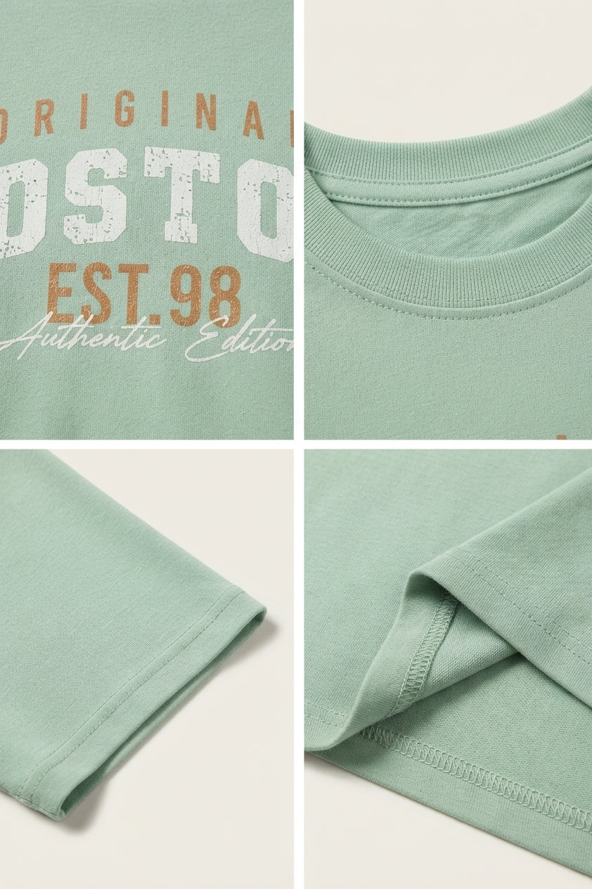 Boston Baskılı - Premium Kumaş Unisex Oversize Tişört Su Yeşili