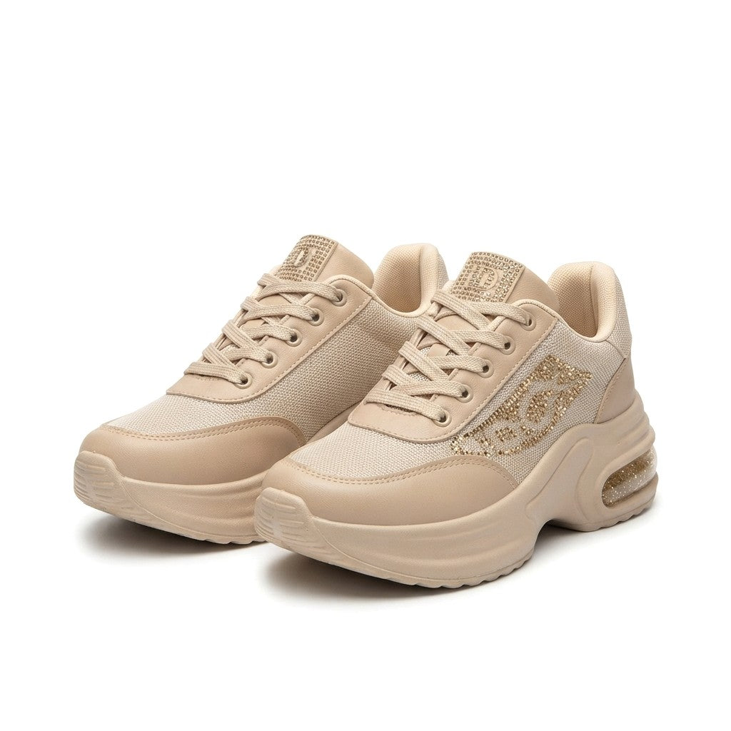 Buli Exclusice Bej Kalın Dolgu Taban Bağcıklı Kadın Sneaker