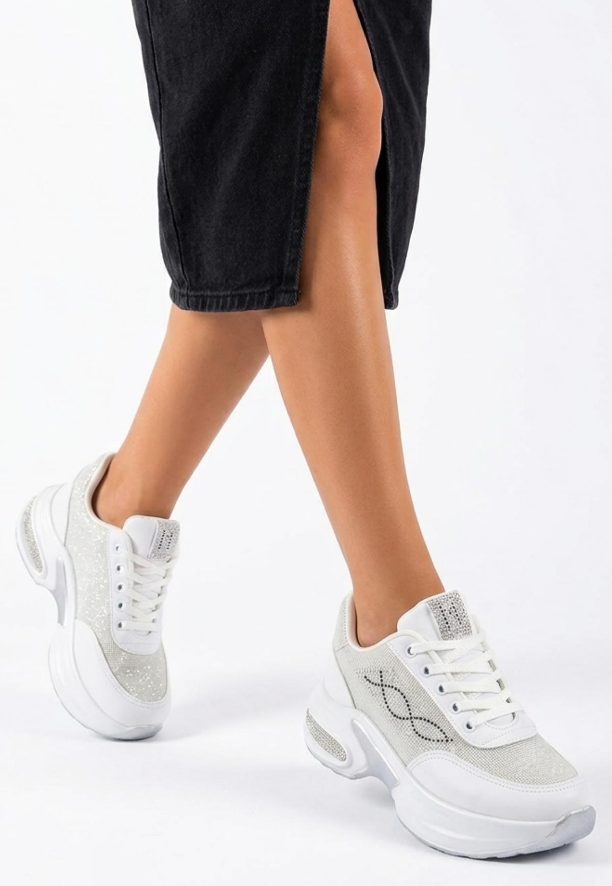Buli Exclusice Beyaz Kalın Dolgu Taban Bağcıklı Kadın Sneaker