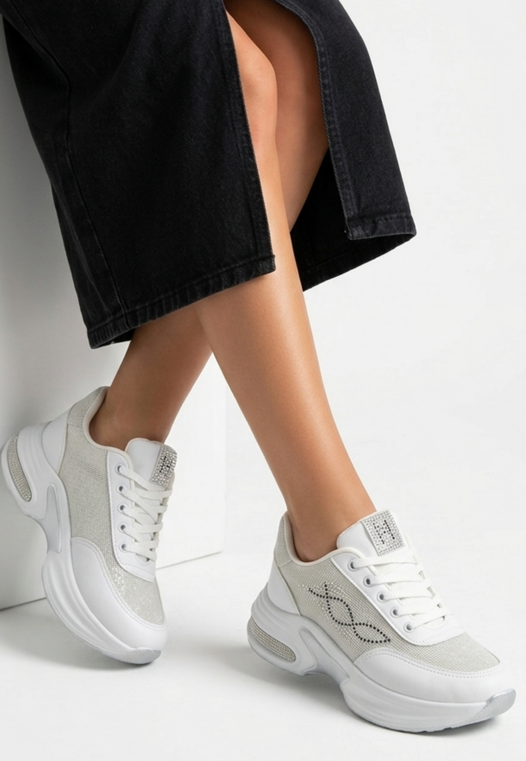 Buli Exclusice Beyaz Kalın Dolgu Taban Bağcıklı Kadın Sneaker