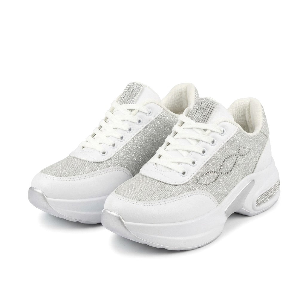 Buli Exclusice Beyaz Kalın Dolgu Taban Bağcıklı Kadın Sneaker