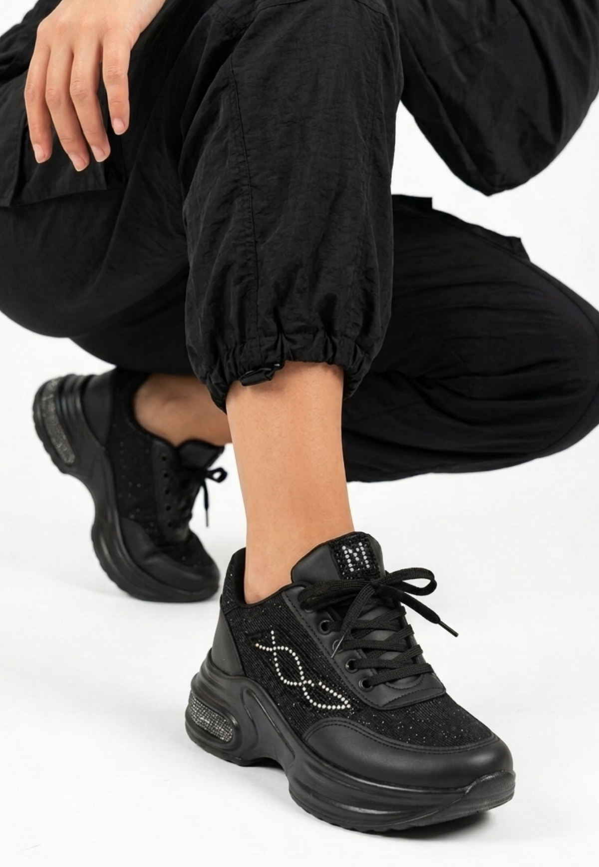 Buli Exclusice Siyah Kalın Dolgu Taban Bağcıklı Kadın Sneaker