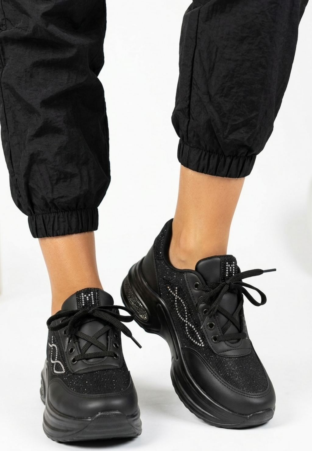Buli Exclusice Siyah Kalın Dolgu Taban Bağcıklı Kadın Sneaker
