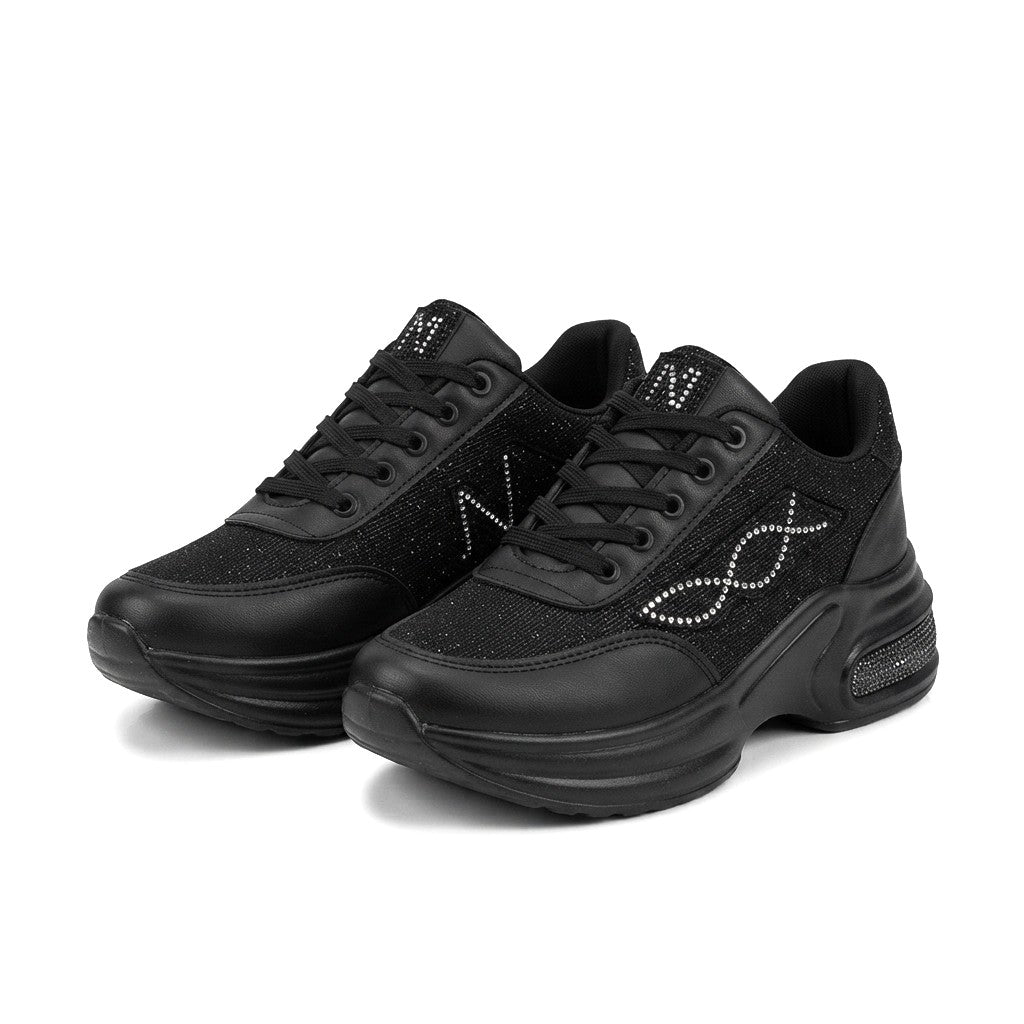 Buli Exclusice Siyah Kalın Dolgu Taban Bağcıklı Kadın Sneaker