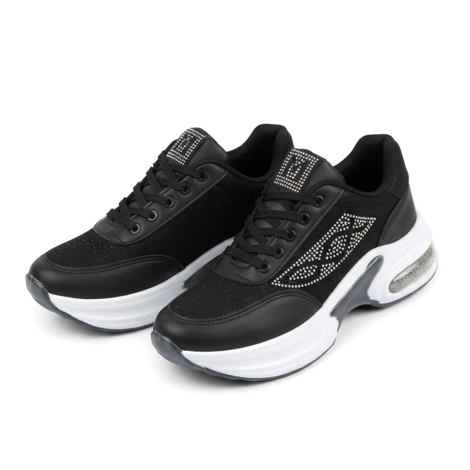 Buli Exclusice Siyah Beyaz Kalın Dolgu Taban Bağcıklı Kadın Sneaker
