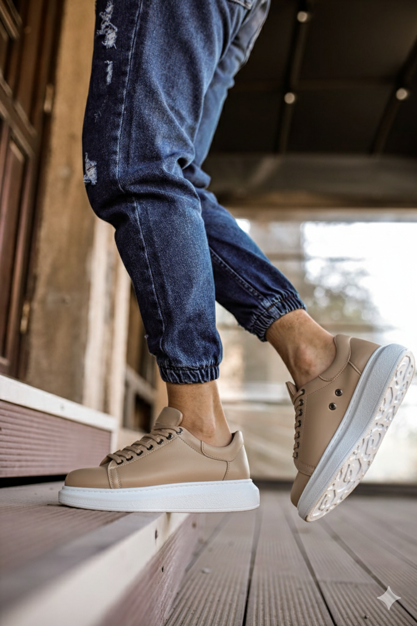 Bull Lace-Up Style Men's Comfortable Cream Suede Sneaker