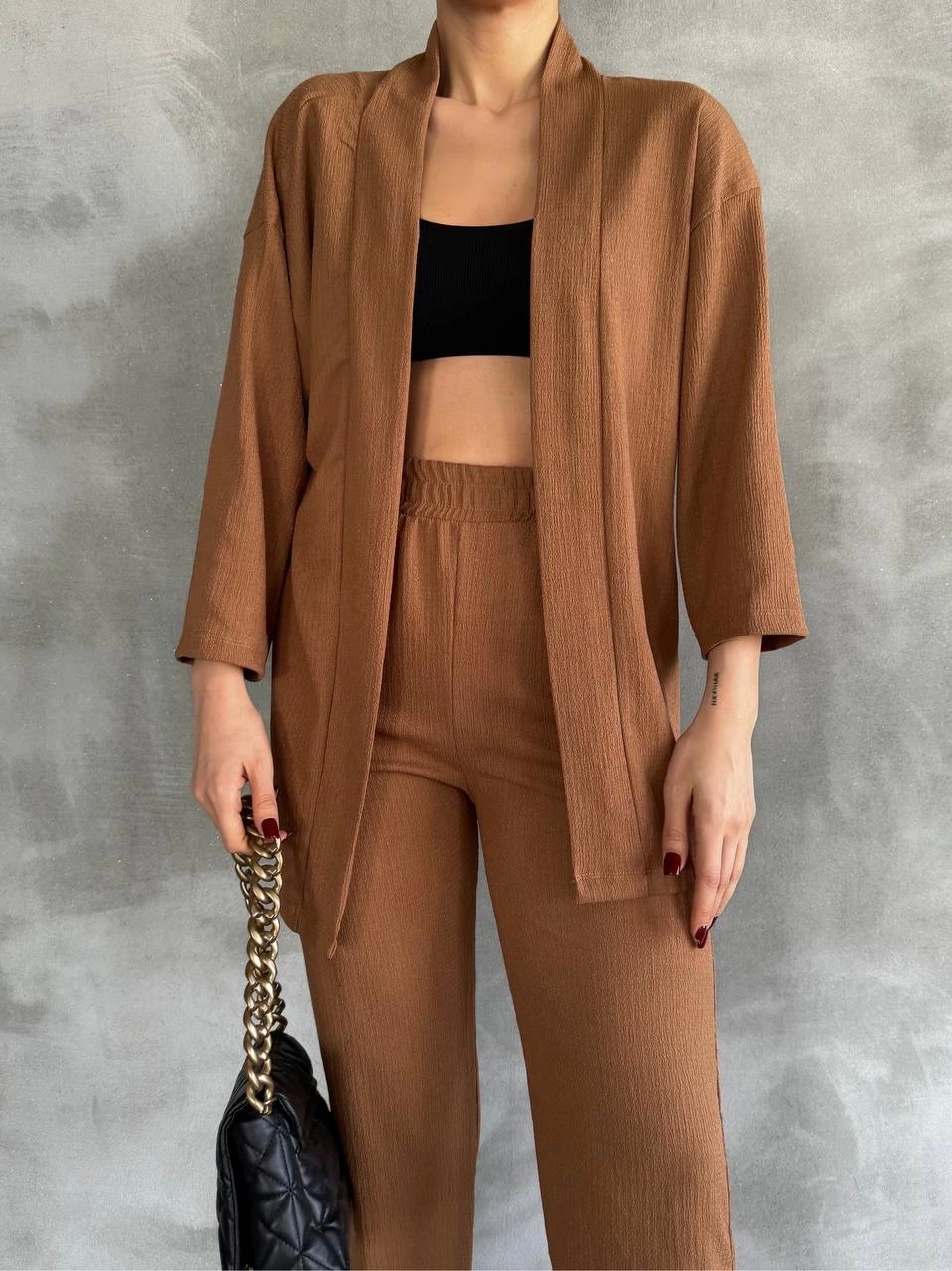 Crepe Fabric Tan Brown Two Piece Suit