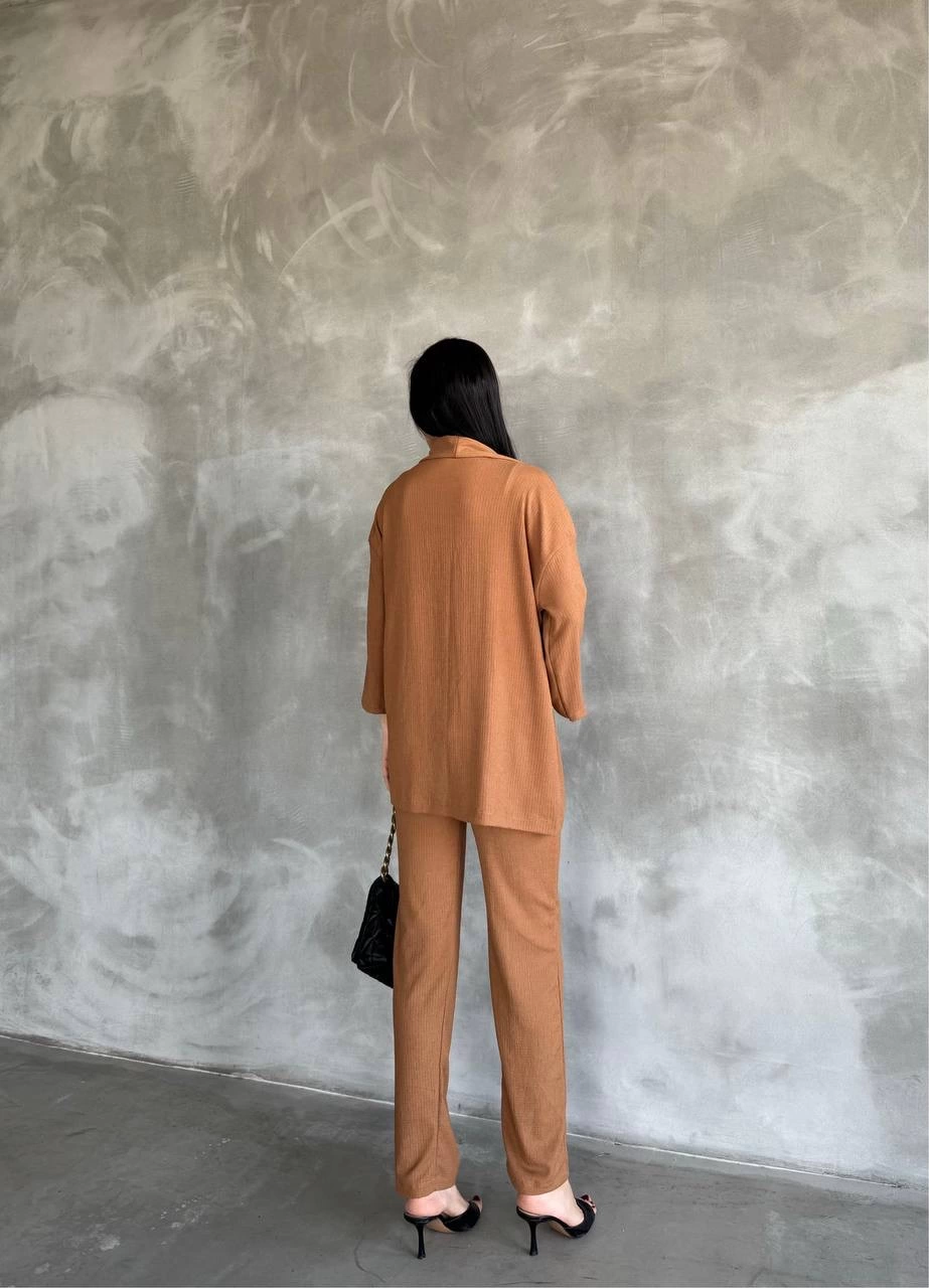Crepe Fabric Tan Brown Two Piece Suit