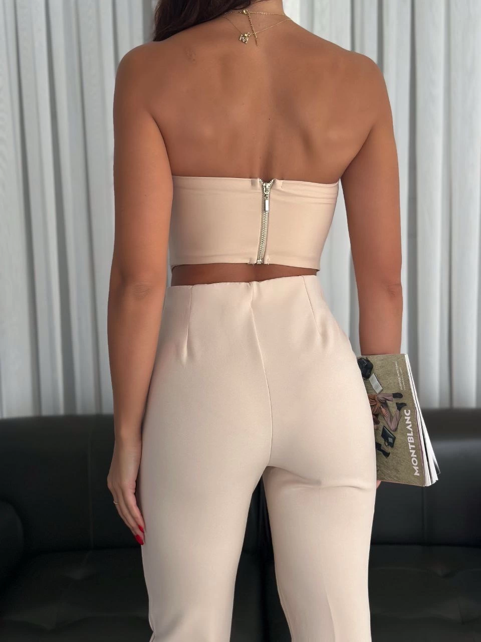 Bustier Beige Trouser Suit