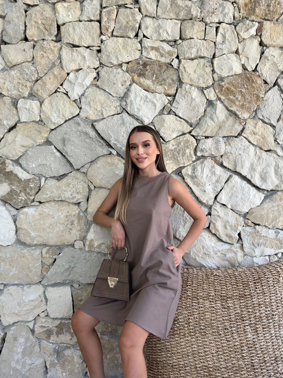 Çan Kesim Vizon Halter Yaka Kısa Basic Elbise