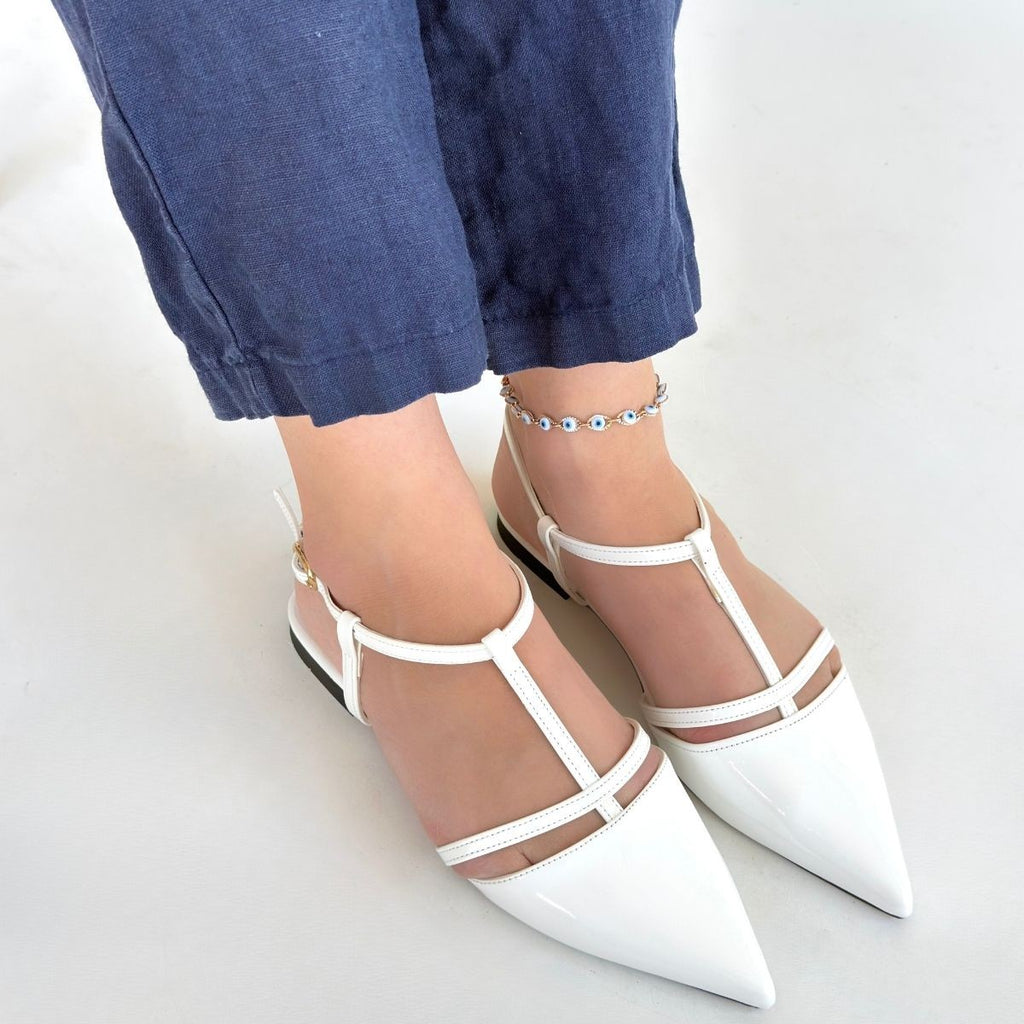 Canca White Patent Leather Ballerina Shoes