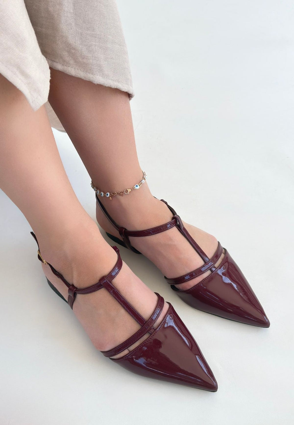 Canca Burgundy Patent Leather Ballerina Shoes