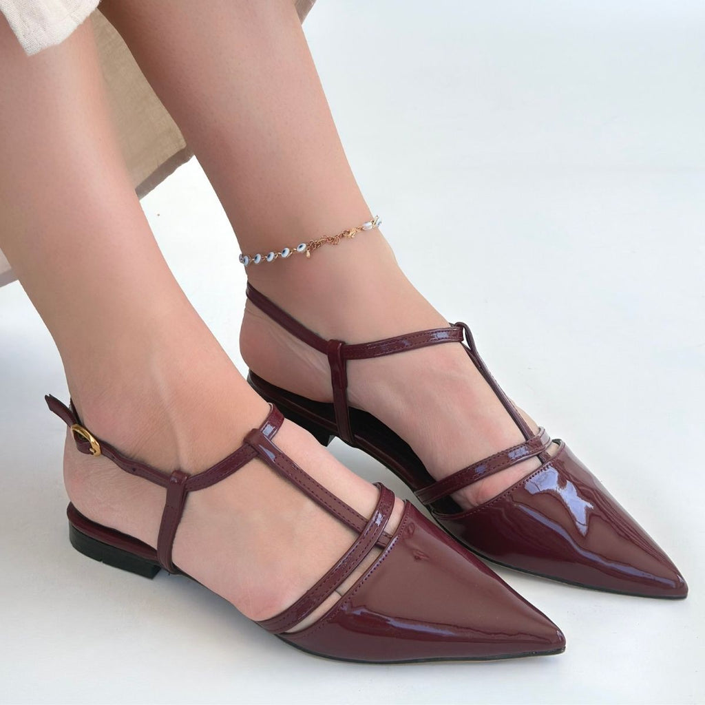 Canca Burgundy Patent Leather Ballerina Shoes