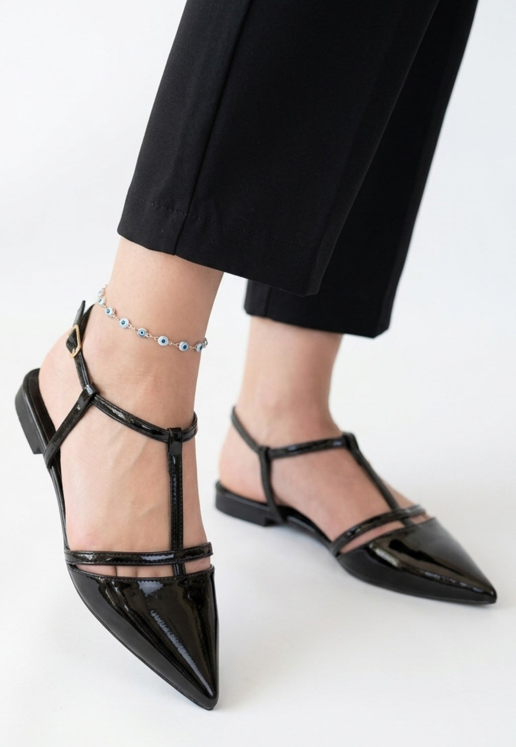 Canca Black Patent Leather Ballerina Shoes