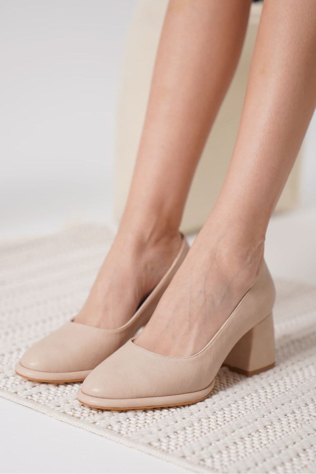 Candie Premium Nude Cilt Kalın Topuklu Stiletto 7 Cm