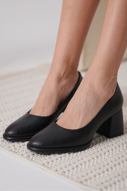 Candie Premium Black Thick Heel Stiletto