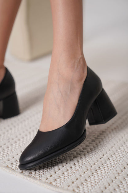Candie Premium Black Thick Heel Stiletto