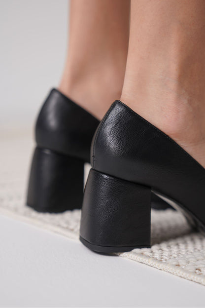 Candie Premium Black Thick Heel Stiletto