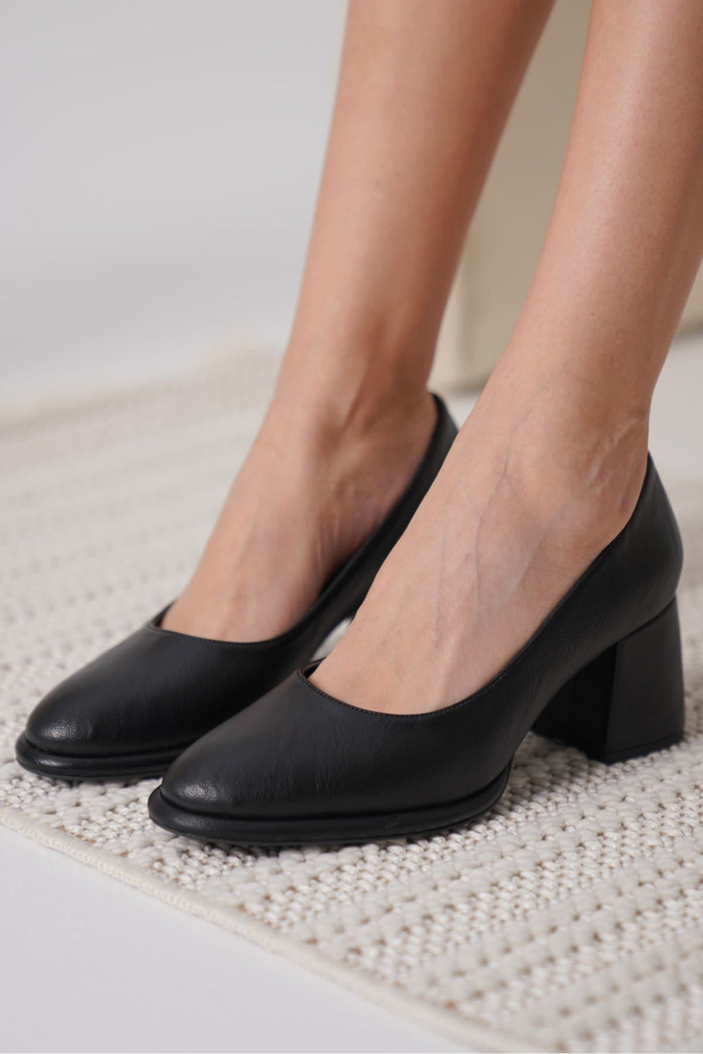 Candie Premium Siyah Kalın Topuklu Stiletto 7 Cm