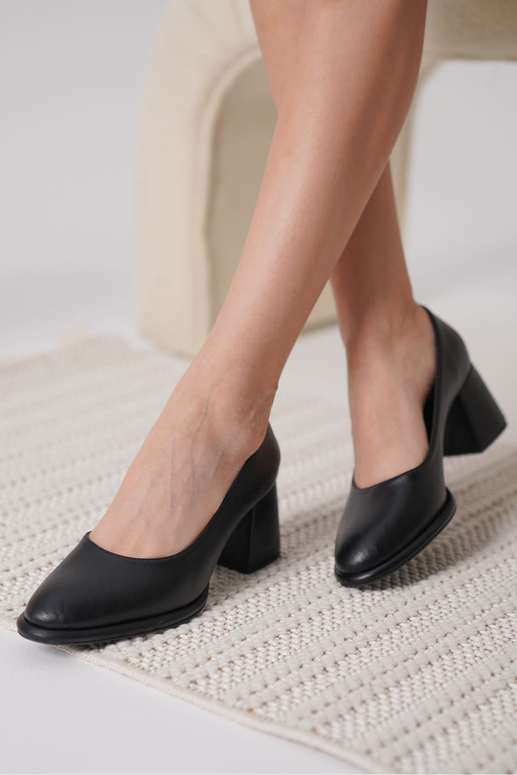 Candie Premium Siyah Kalın Topuklu Stiletto 7 Cm
